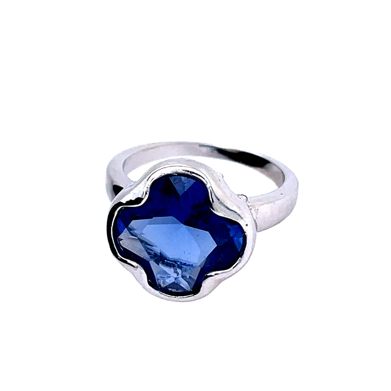 Blue Crystal Clover Ring
