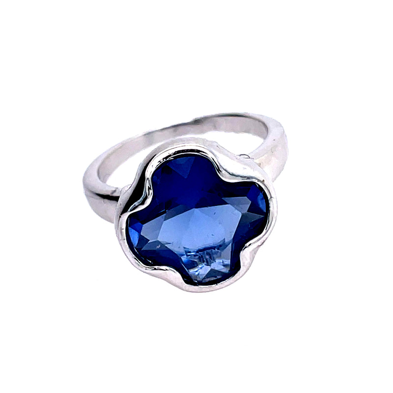 Blue Crystal Clover Ring