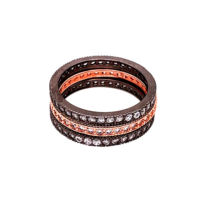 Band Rings in Rose Gold & Gunmetal (Set of 3)