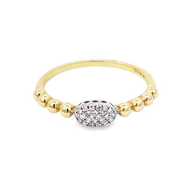 14K Gold Band Ring with Pave Center