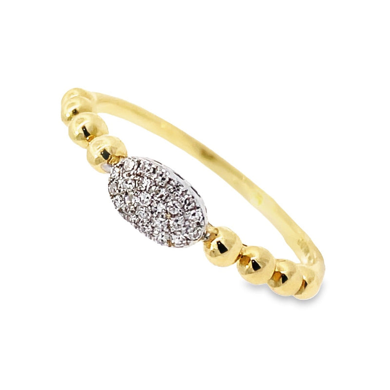 14K Gold Band Ring with Pave Center