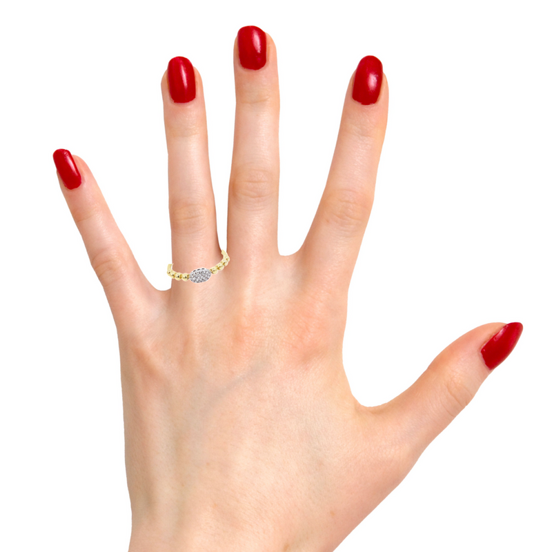 14K Gold Band Ring with Pave Center