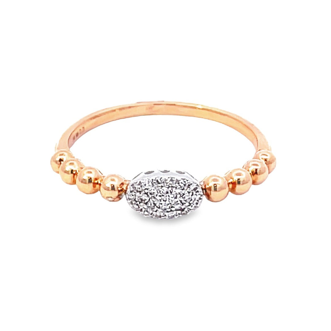 14K Rose Gold Band Ring with Pave Center
