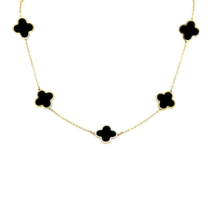 14K Gold Clover Black Onyx Necklace