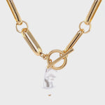 Large Link Toggle Necklace With Pearl Pendant