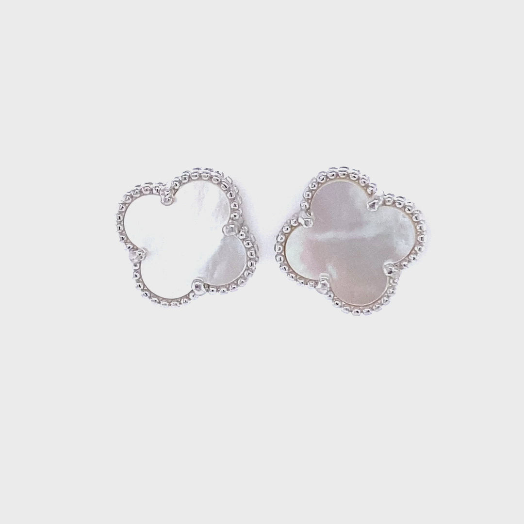 Mother-Of-Pearl Clover Studs in Silver