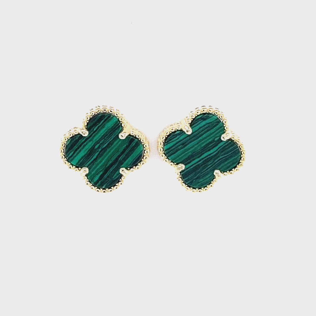 Green Clover Stud Earrings In Gold