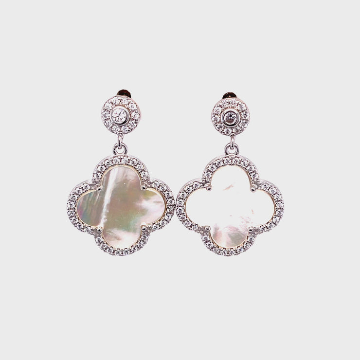 Mother of Pearl and Diamond Halo Clover Earrings – Estella Collection