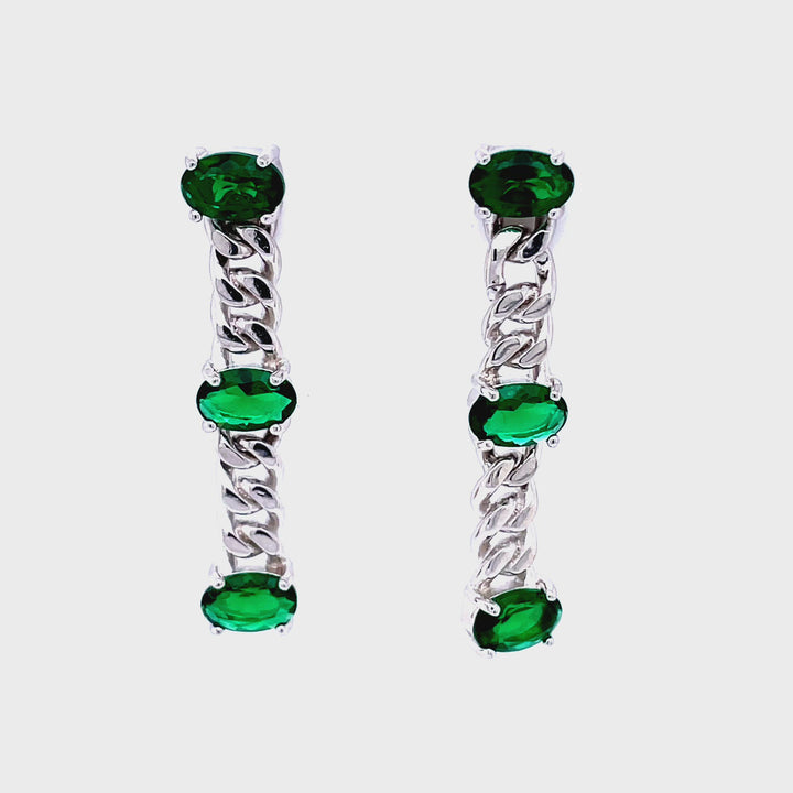 Oval Green Cuban Link Earrings