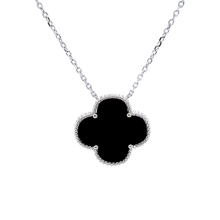 Black Onyx Clover Necklace in Silver