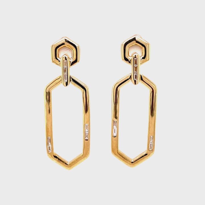 14K Hexagon Link Earrings with Baguettes