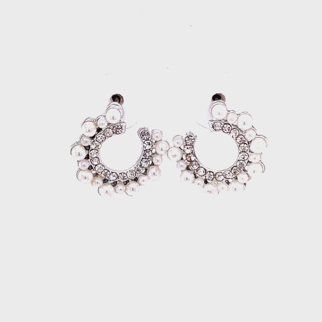 Crystal & Pearl Open Circle Earrings