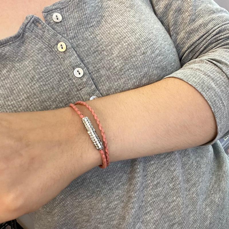 Pink Faux Leather Bar Bracelet