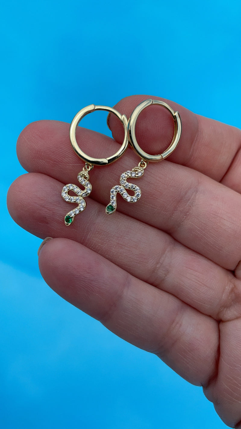 Sparkling Snake Drop Hoops in Gold