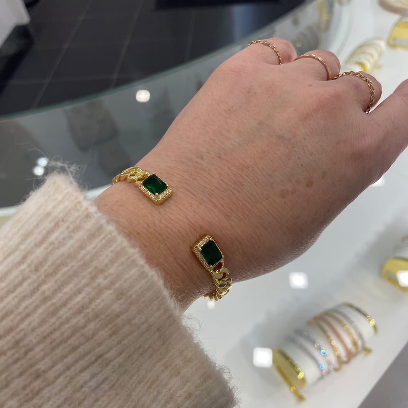 Emerald Curb Chain Cuff bracelet