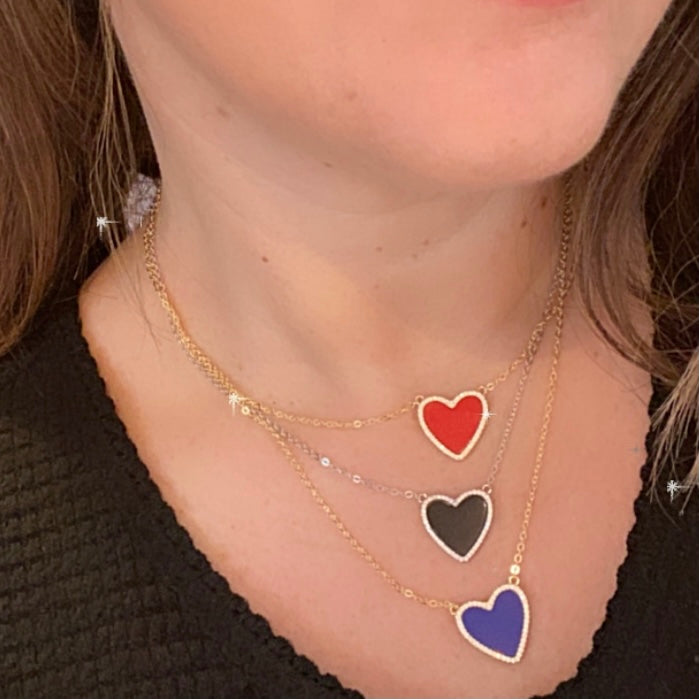 Blue Heart Necklace With Cubic Zirconia in Silver or Gold