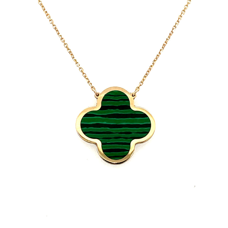 14K Gold Medium Malachite Clover Necklace