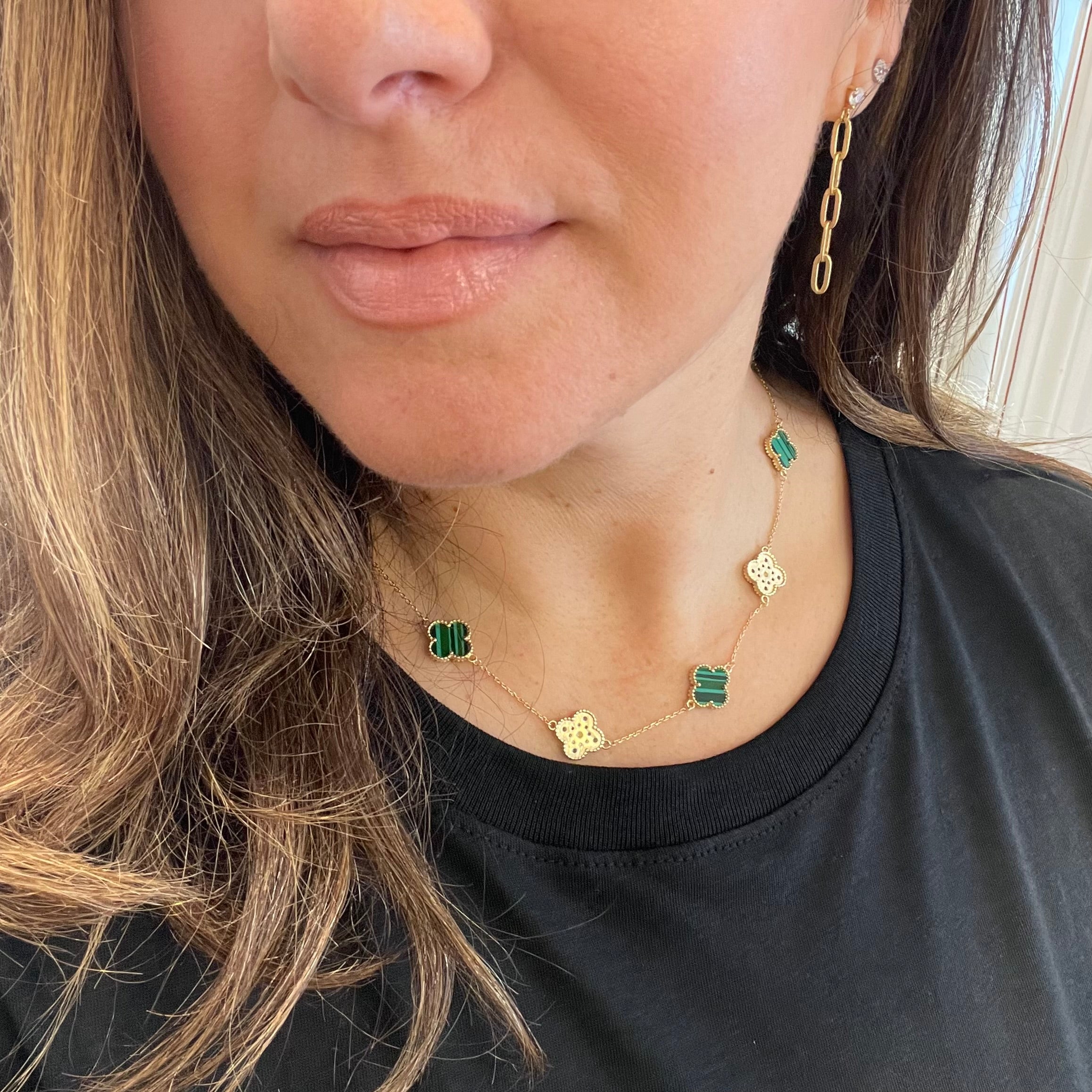 Gold Tone Necklace with Green Stone - Magnolia Mountain Jewelry