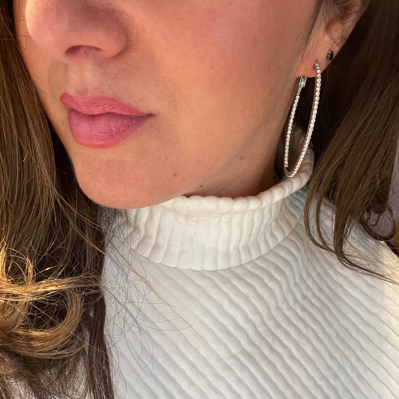 Large Crystal Oval Hoops In Silver