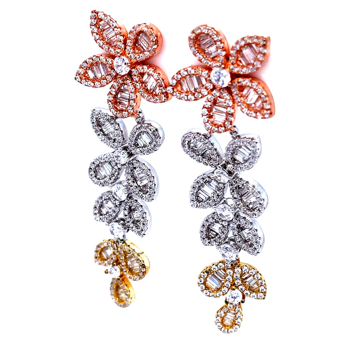 Sparkling Flower Statement Earrings in Tri Color