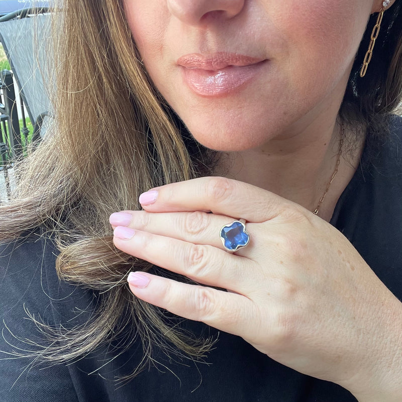 Blue Crystal Clover Ring