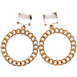 Round Curb Chain Earrings With Sparkling Top