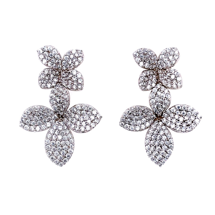 Double Flower Cubic Zirconia Earrings
