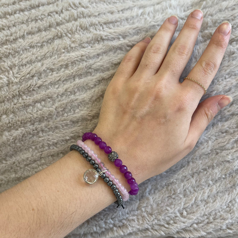 Purple Bead & Swarovski Crystal Stretch Bracelet