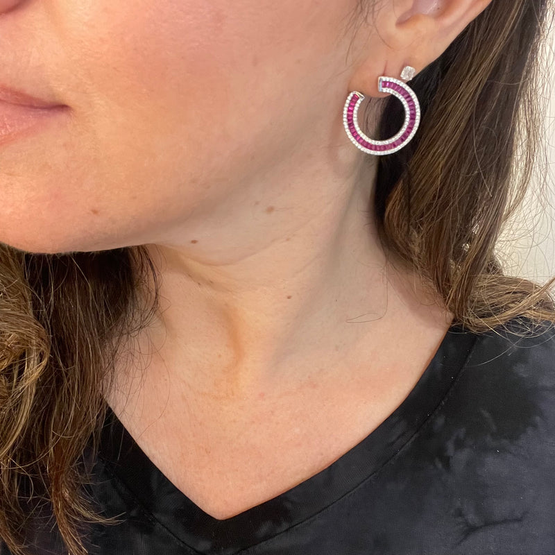 Vibrant Ruby Open Circle Earrings