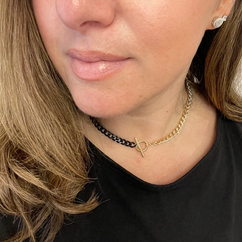 Half Enamel and Gold Chain Necklace