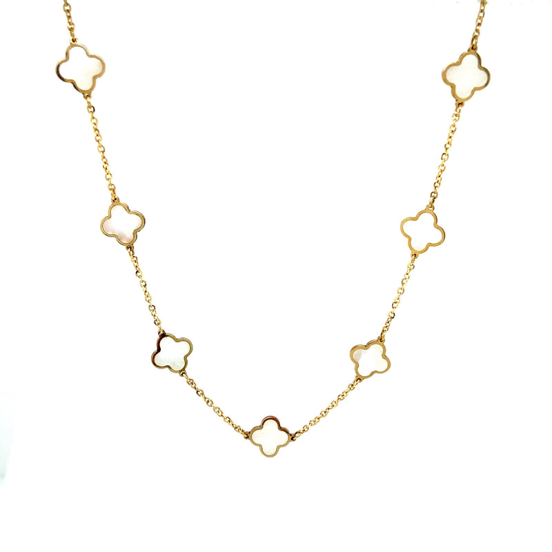 14K Gold Clover Mother Of Pearl Necklace