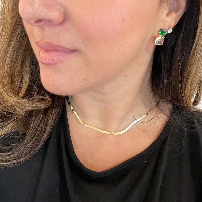 Emerald Green And Clear Stone Earrings