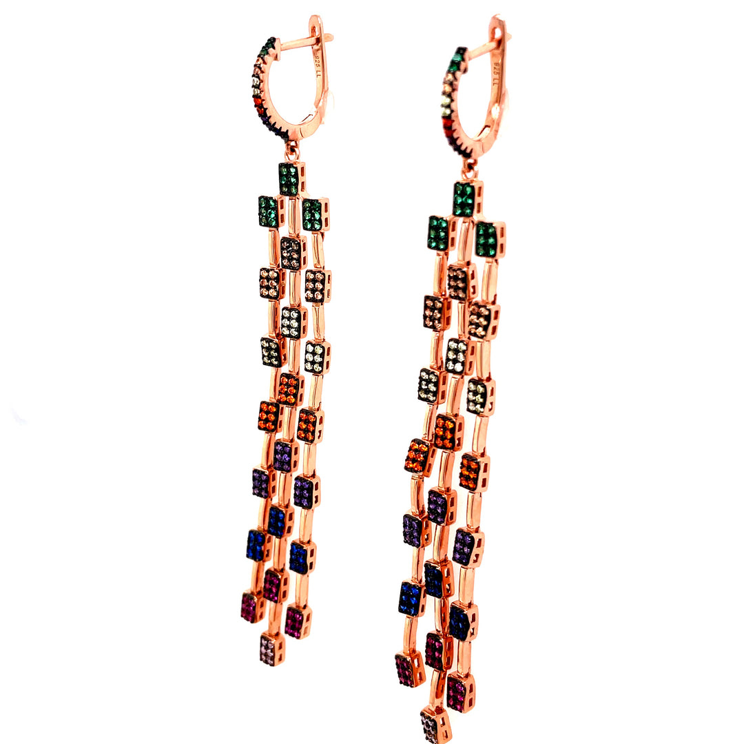 Rose Gold Multi Color Dangle Earrings