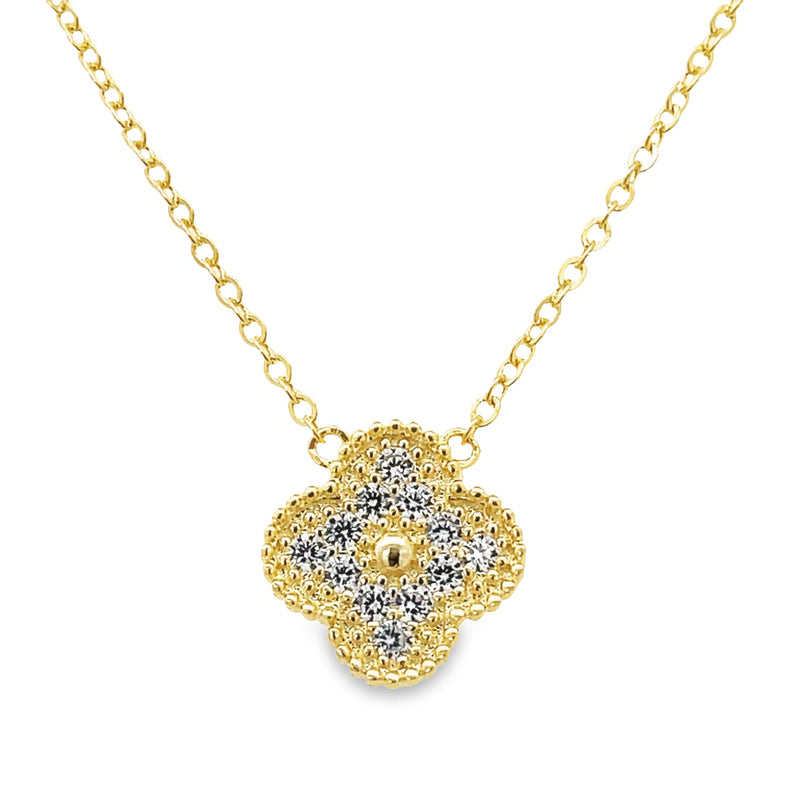 Pavé CZ Clover Necklace in Gold