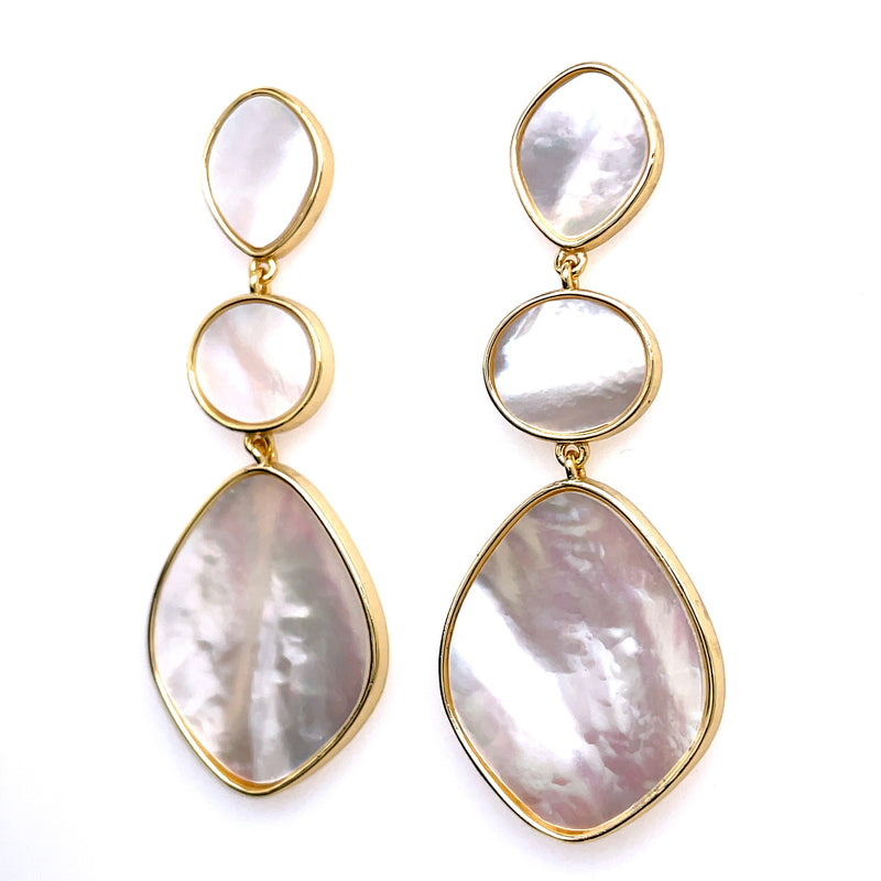 Mother-of-Pearl Three Stone Drop Earrings
