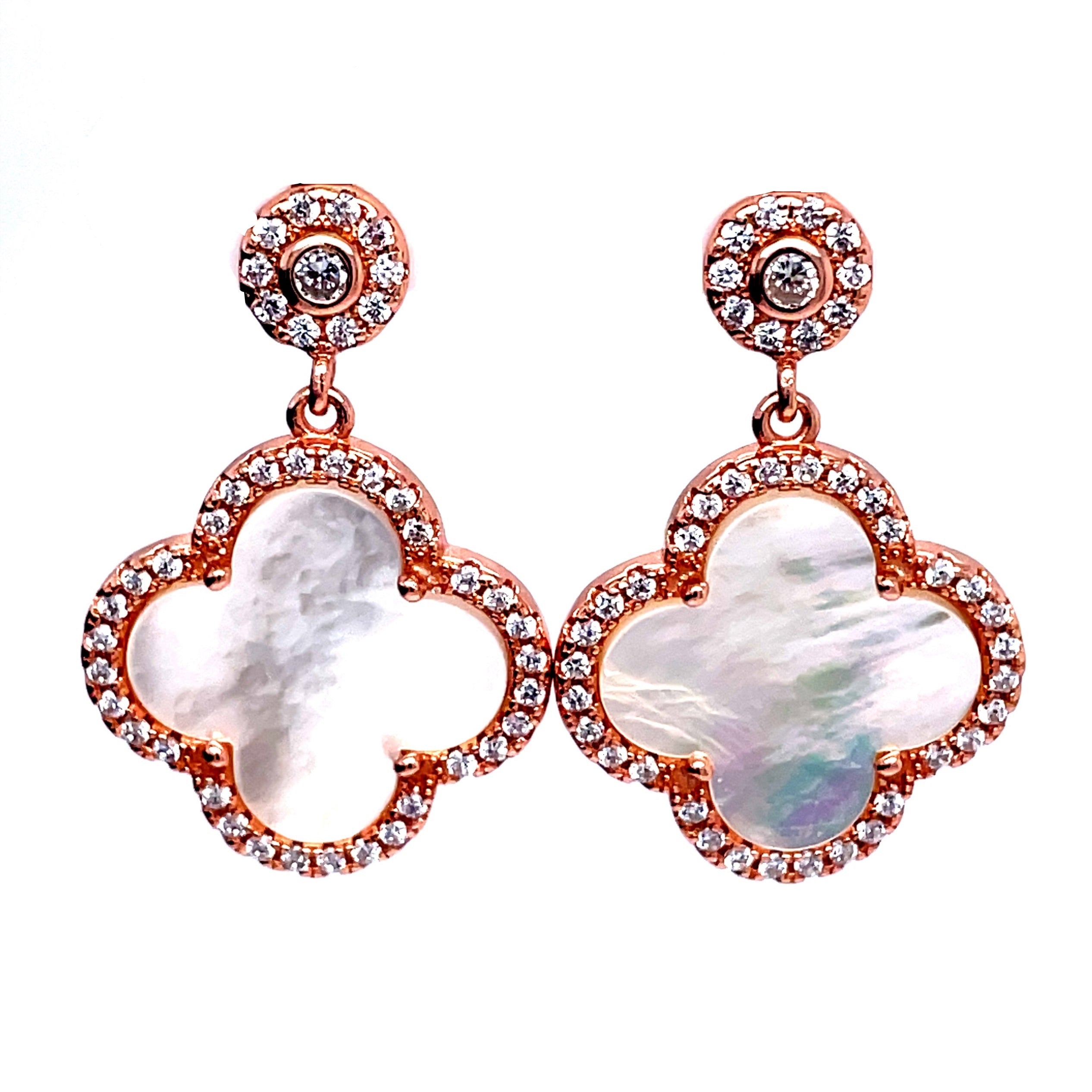 Sterling Silver Mother of Pearl Clover Dangle Drop Earrings | Lee Michaels  Fine Jewelry