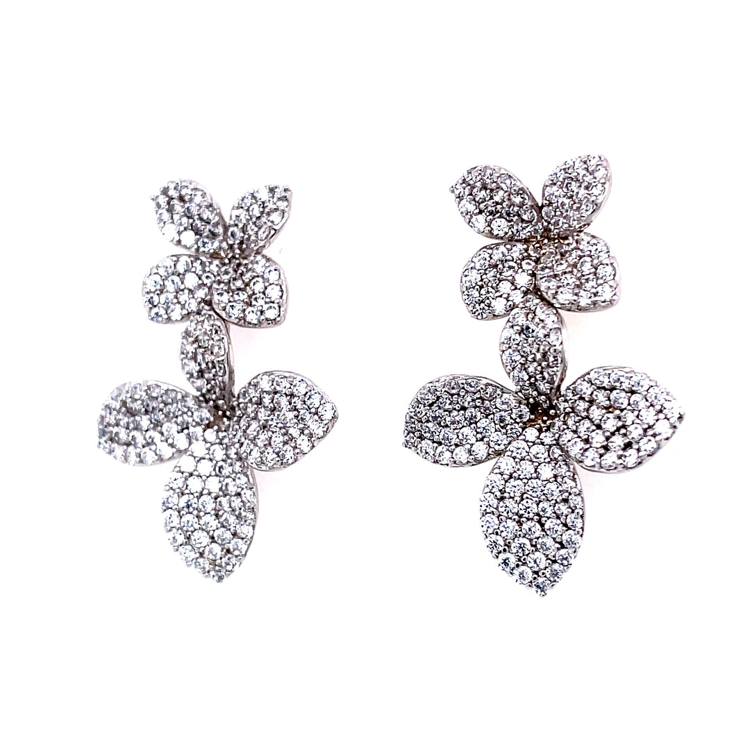 Double Flower Cubic Zirconia Earrings