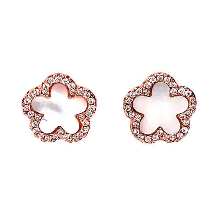 Small Mother-of-Pearl Flower Studs In Rose Gold