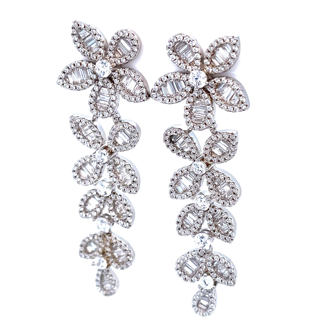 Sparkling Flower Statement Earrings in Silver