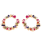 Multicolor Baguette Circle Earrings
