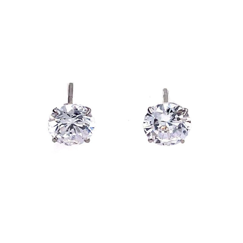 14K White Gold Studs With Round Cubic Zirconia