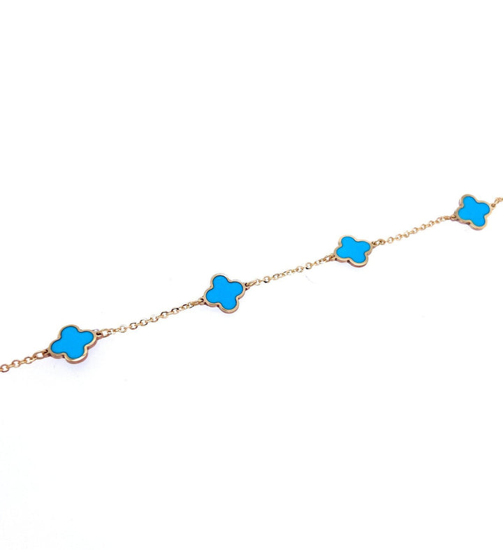 14K Gold Turquoise Clover Bracelet