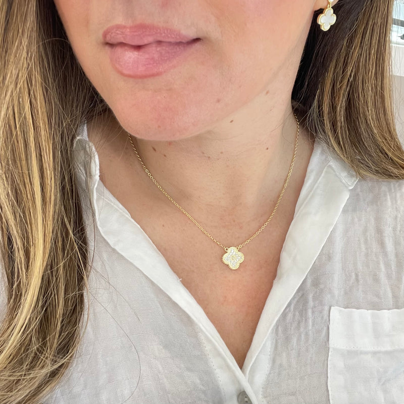 Pavé CZ Clover Necklace in Gold