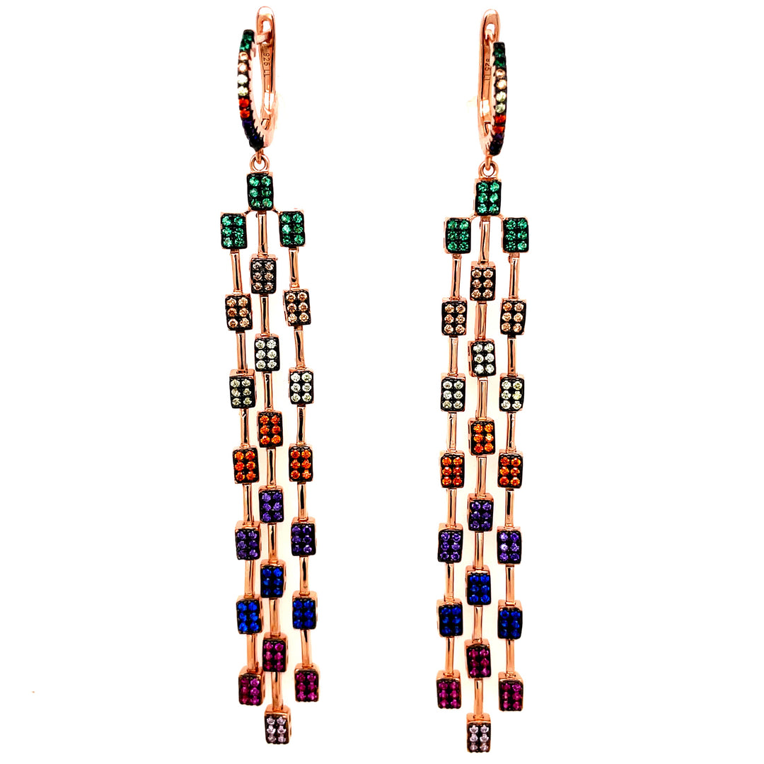 Rose Gold Multi Color Dangle Earrings