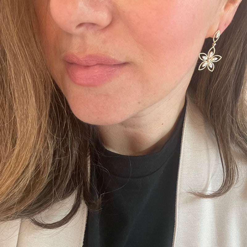 14K Diamond Flower Earrings