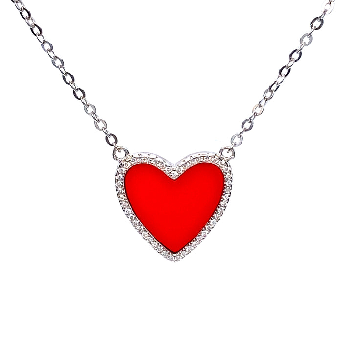 Red Heart Necklace With Cubic Zirconia in Silver or Gold