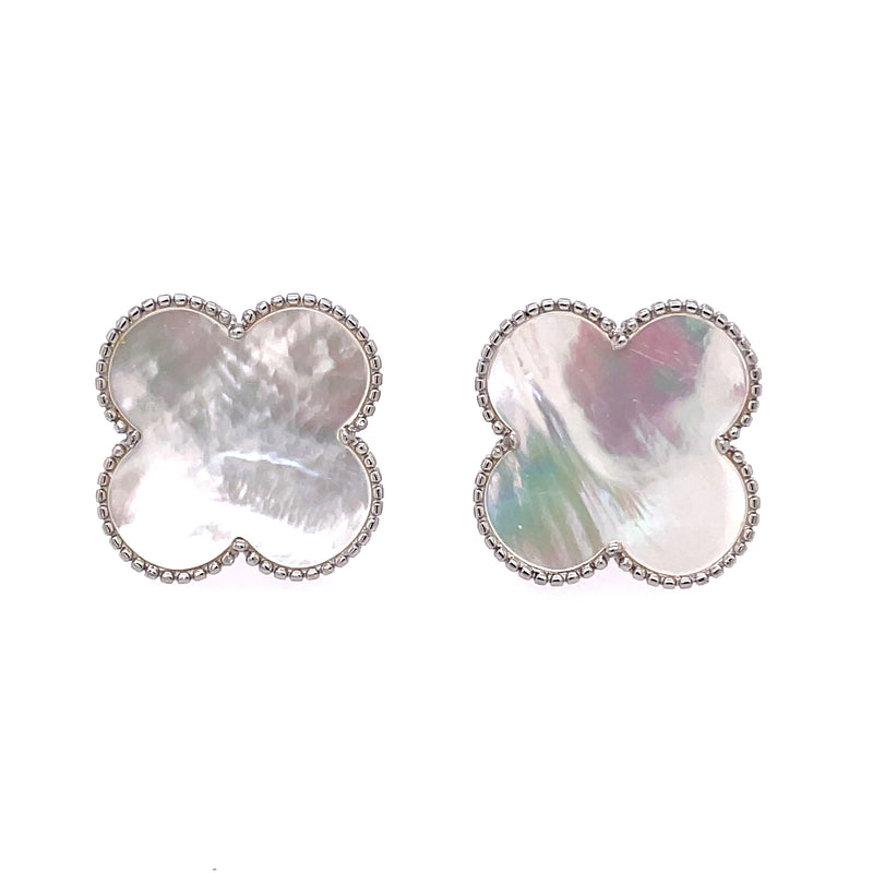 Mother Of Pearl Large Clover Studs in Silver