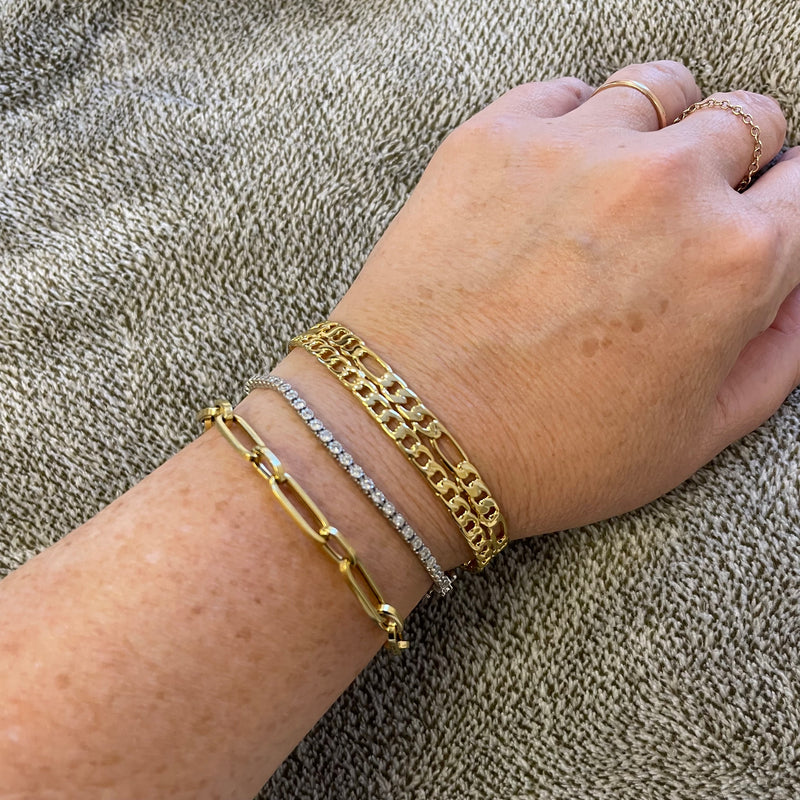 Figaro & Curb Link Two Row Cuff Bracelet