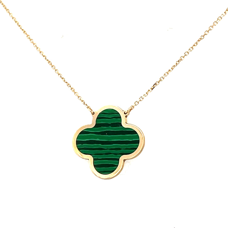 14K Gold Medium Malachite Clover Necklace