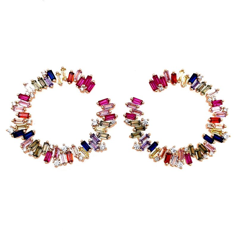 Multicolor Baguette Circle Earrings